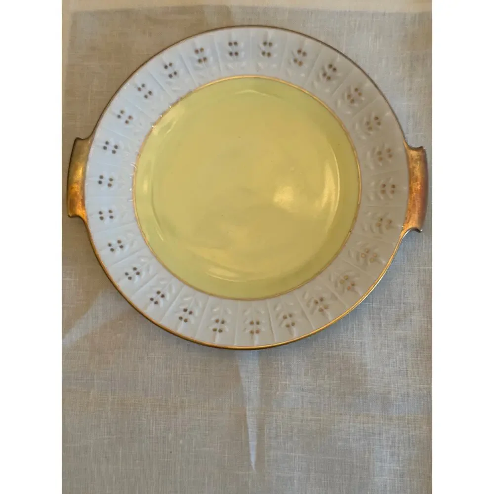Vintage Wunsiedel Bavaria Yellow Cake Plate Embossed  Border Gold Trim 8.5